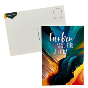 Farben sind für alle da, Hintergrund schwarz-orange (Postkarte)